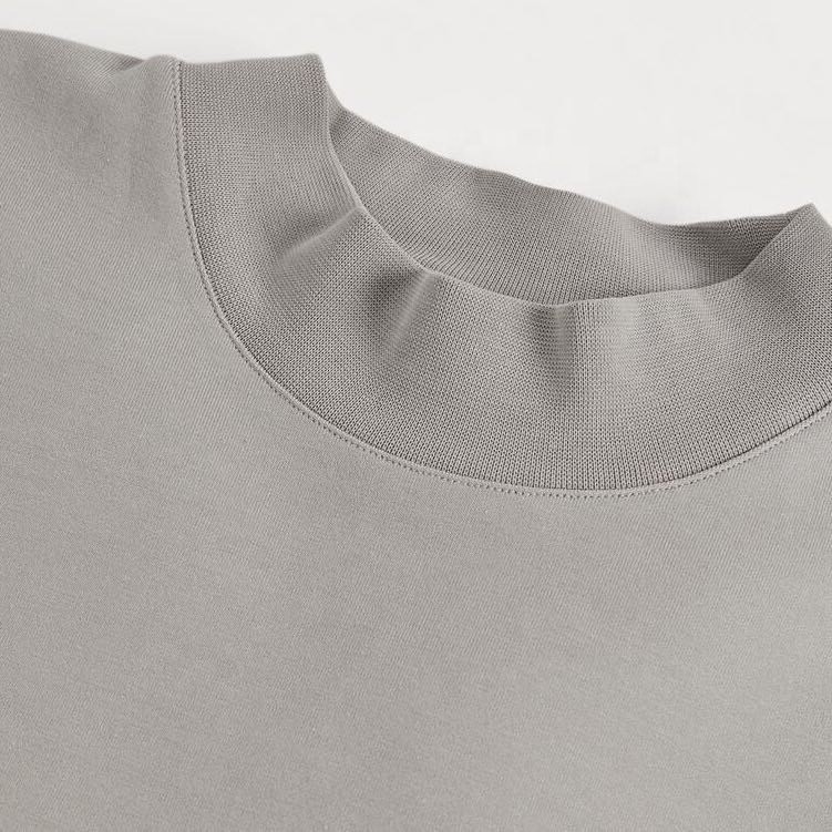 Mens Long Sleeve Mock Neck 100% Cotton Sweater Gray Color Plain Simple Classy