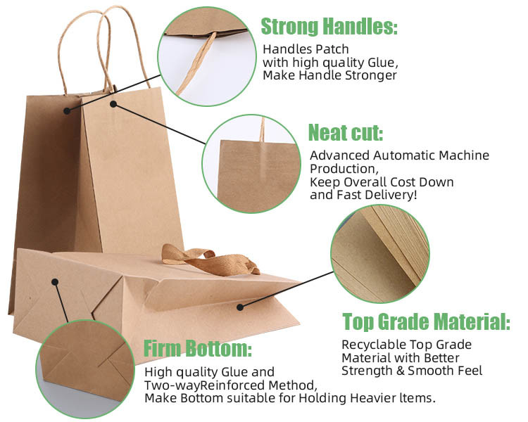 Recyclable Fast Food khaki Kraft Takeaway Paper Bags Logo Printed