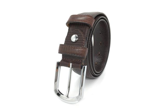High Quality Lizard Grain Embossed Mens Leather Dress Belt 34mm Wide Polished