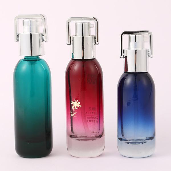 Facial Cleanser Green Blue Glass Serum Bottle with Silver Pressure Pump 15ml
