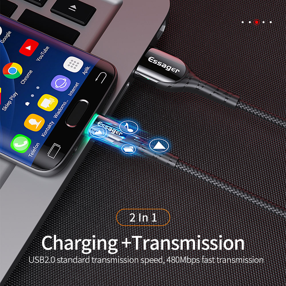 Essager LED Fast Micro Data Cable 3A 0.5M 1M 2M 3M With Data Transfer