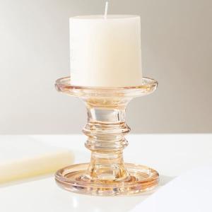 Quality Electroplate Gold Pillar Color Glass Candle Holder Machine Pressed 11.2cm Height wholesale