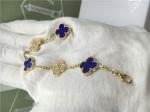 Vintage Alhambra Bracelet Luxury Diamond Jewelry 5 Motifs Yellow Gold Blue