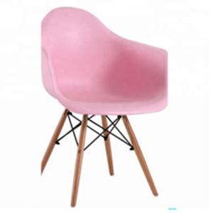 Quality Pink Plastic Dining Chairs Wooden Legs High Toughness With Anti Slip Mats wholesale