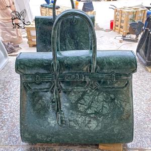 Quality Marble Famous Brand Bag Sculpture Frog Green Natural Stone Handbag Statue Luxury Shopping Mall Decoration wholesale