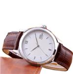 Customized Stainless Steel Watches With Leather Band , 3-5ATM Waterproof