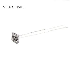 Quality VICKY.HSIEH Silver Tone Square Crystal Rhinestone Pave Hair Pin wholesale