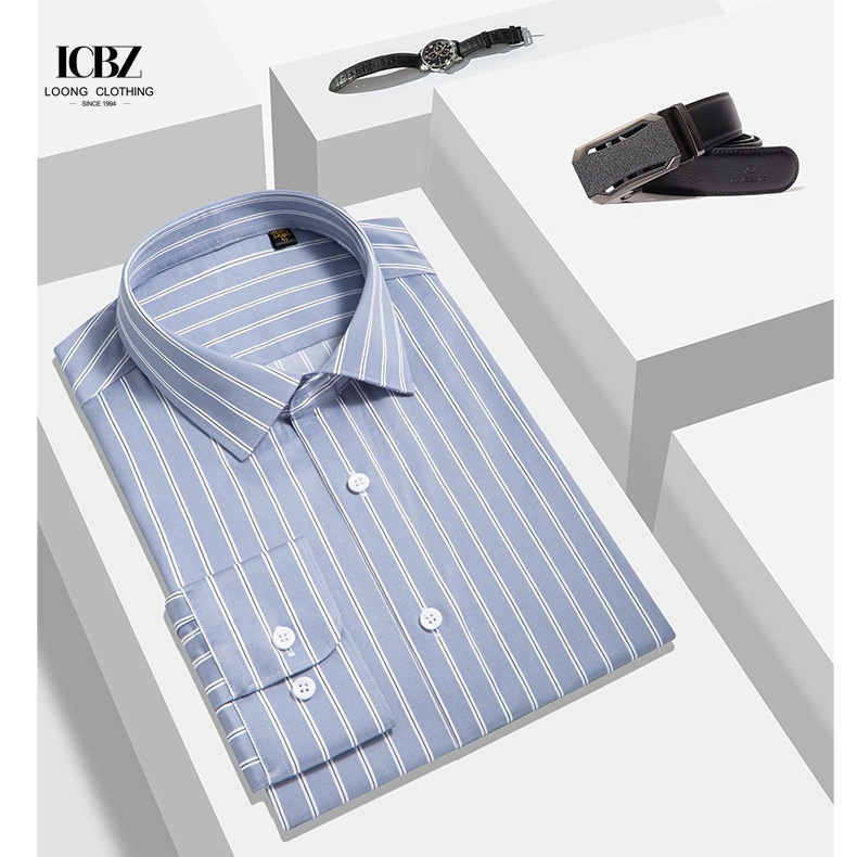 Double Pocket Dark Blue Sublimation Tattersall Korean Short Mermaid Dress Shirt for Men