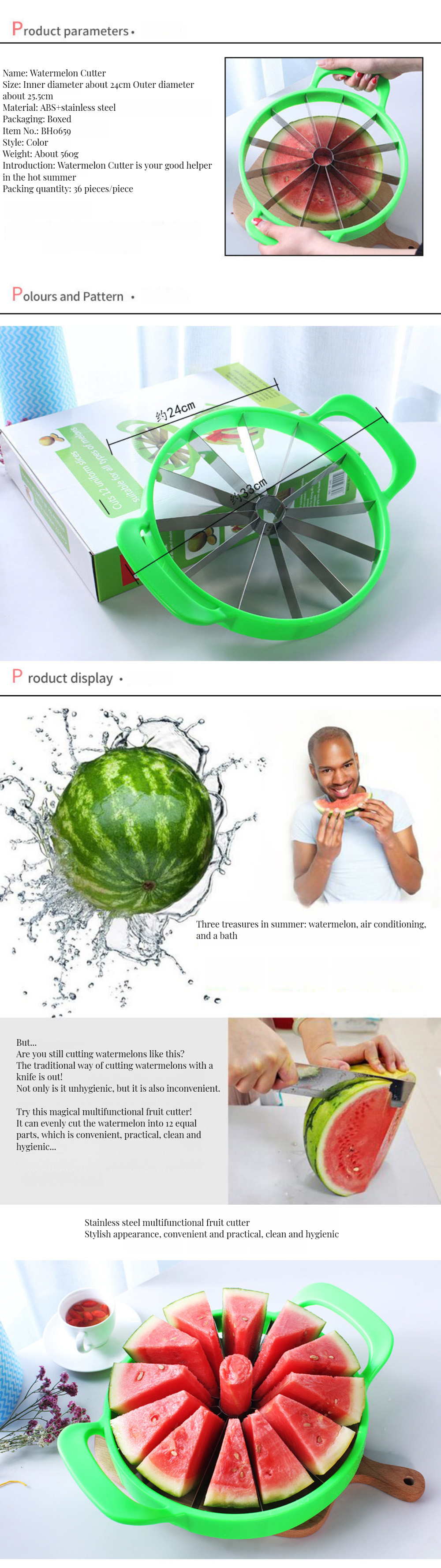 Customized Logo Bamboo Watermelon Cutter for Easy Fast Slicing of Fruits Vegetables