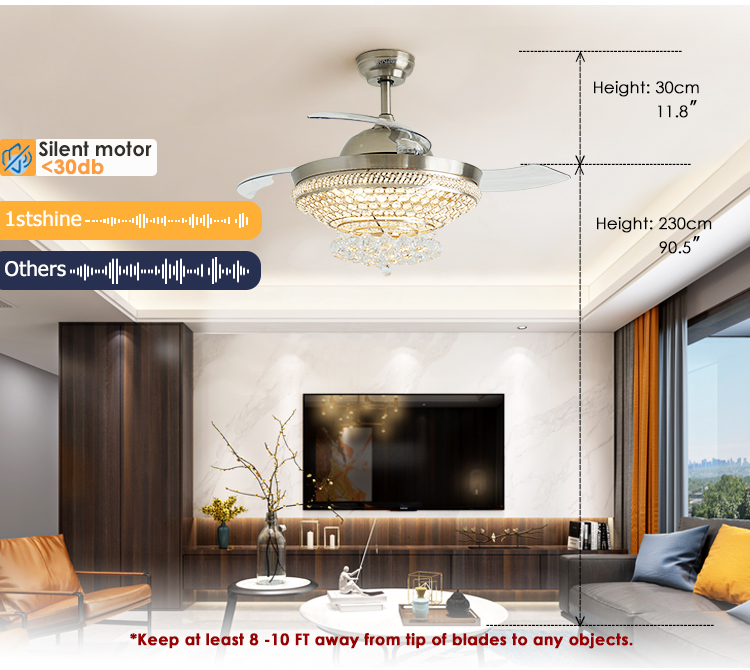 15cm Suspender Length Decorative Retractable Ceiling Fan with LED Lights by 1stshine