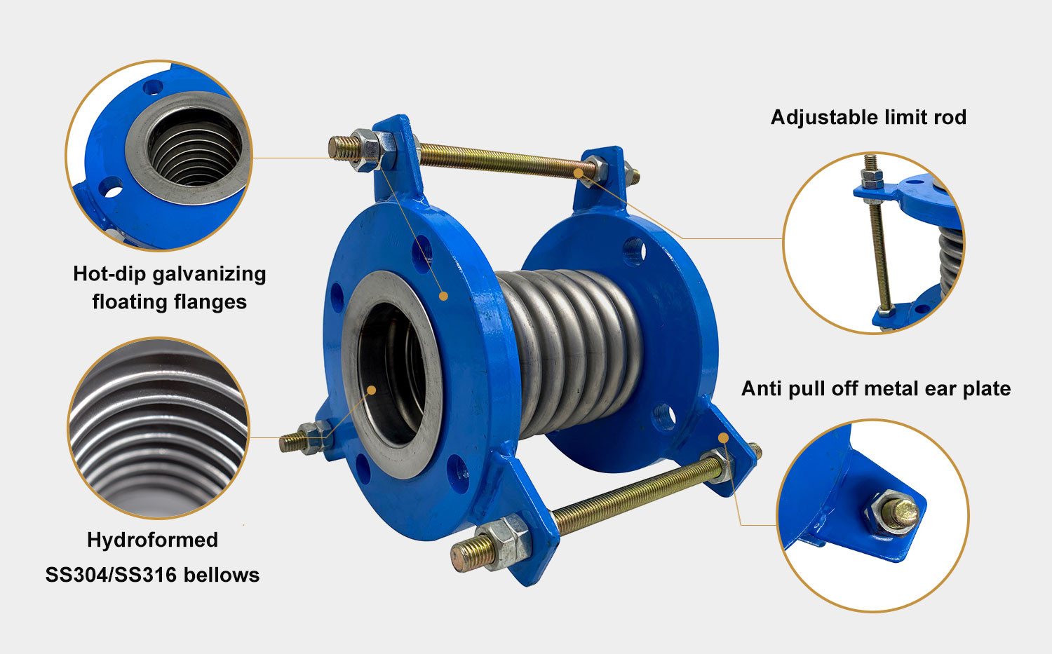 Bellows Type Metal Expansion Joint High Temperature Resistance Flexible Connectors
