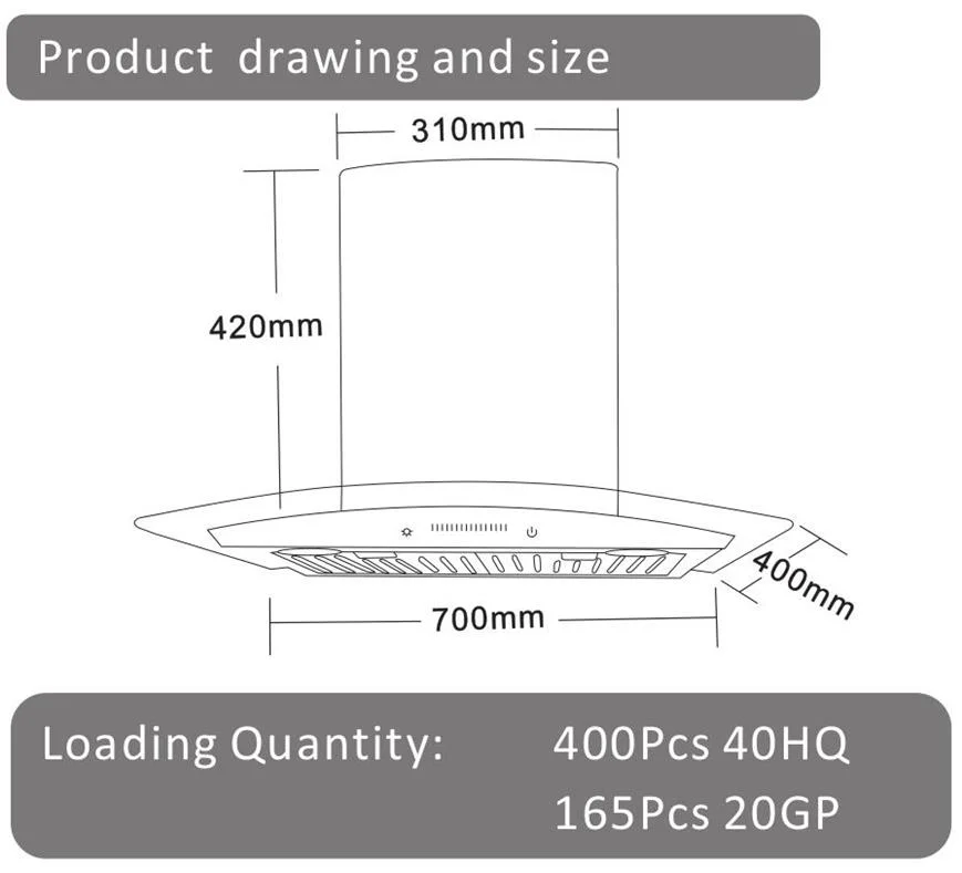 China Manufacturer Best Wall Mounted Kitchen Tempered Glass Range Hood Gh-7001