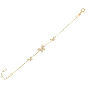 Quality 14K Gold Triple Butterfly Chain Bracelet Clear CZ Silver Chain Bracelet 925 wholesale