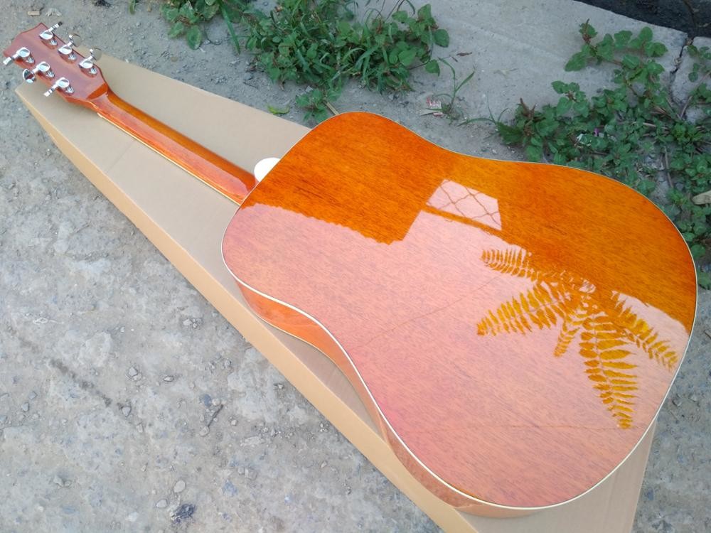 Top Quality 41 inch Orange color G Hummingbird classic acoustic guitar,Factory Custom Solid Spruce top guitar