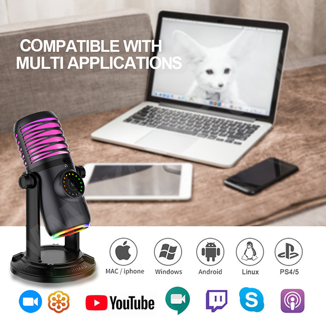 RGB USB Condenser Gaming Microphone For PC Laptop Phone Computer
