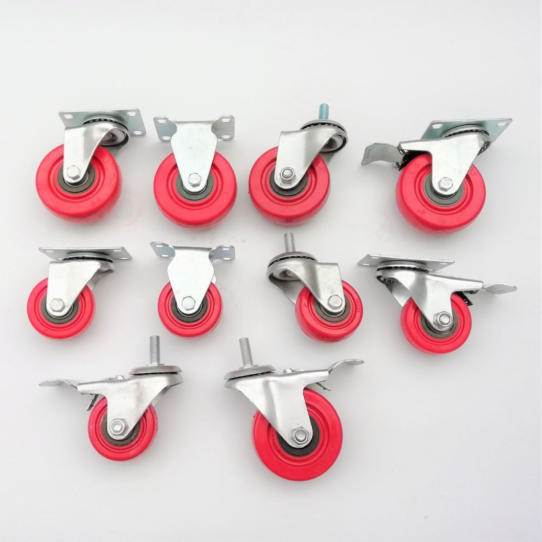 3 4 5inch Red PVC Castor Stem Swivel Trolley Wheel Casters
