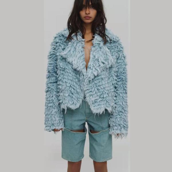 New Winter Style Fashion Woolen Faux Fur Collar Jackets Breathable Coated Fur