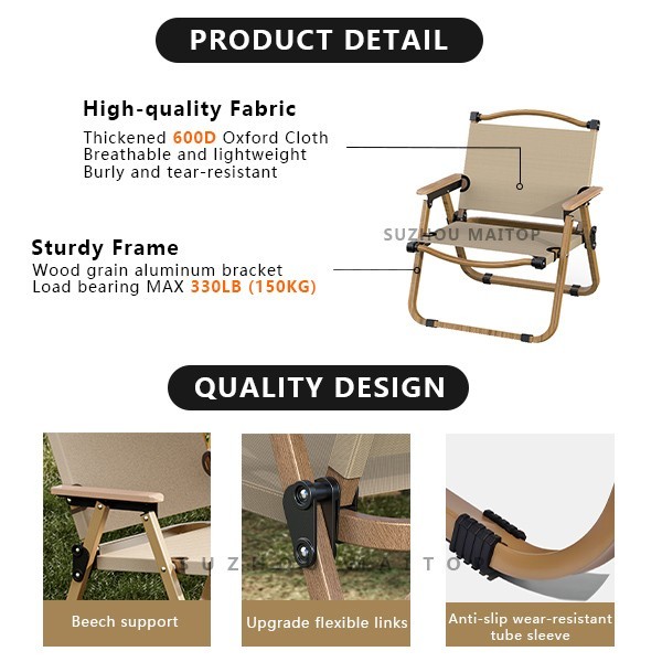 Versatile folding camping chairs Aluminum Solid Arm Adult For Outdoor Picnic