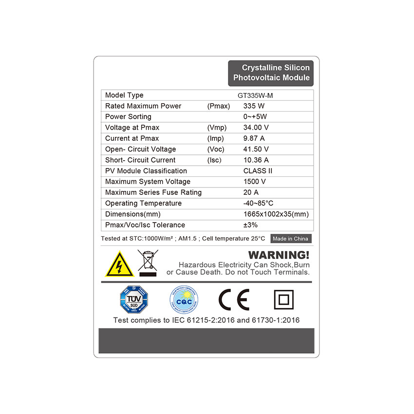 Monocrystalline Solar Panel 315W， Solar Mono 320W High Quality Efficiency