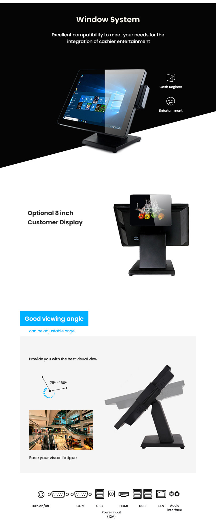 Dual Screen I3 I5 Windows Pos Machine All In One For Supermarkets