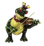 Violin Frog Trinket Box Music Jeweled Box Pewter Frog Jewelry Box Green Frog