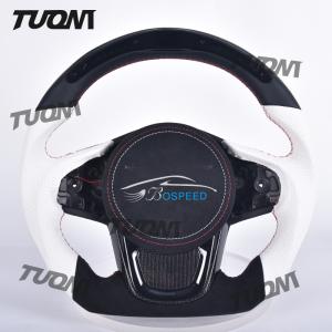 Quality Universal Leather Flat Bottom Steering Wheel Black White Fit For Toyota Easy Install wholesale