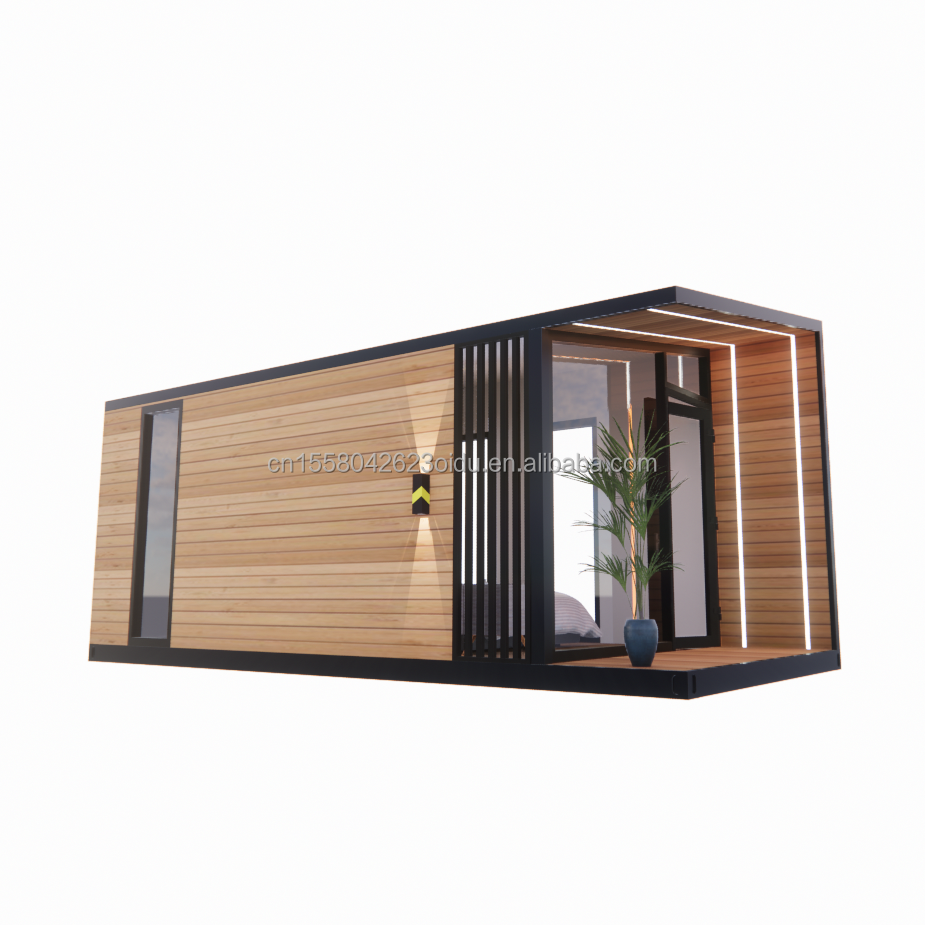 20 Feet Prefabricated Container House with Steel Frame Aluminum Alloy Windows Wooden Glass House and Galvanized Steel Bending