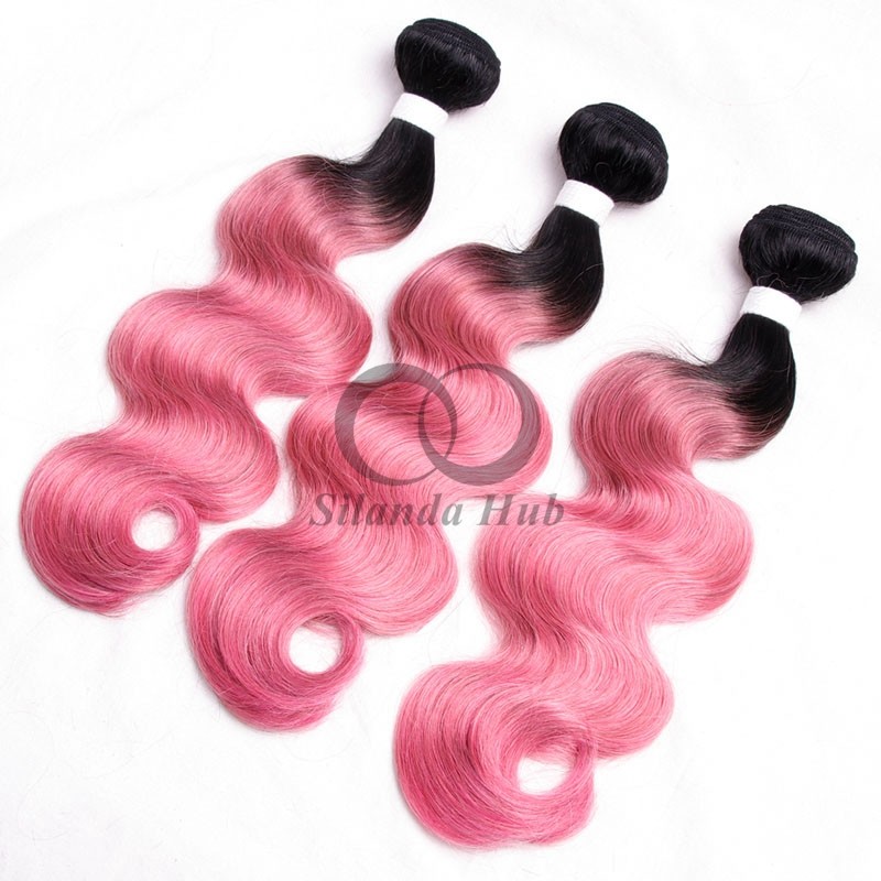 #T1B/Pink Body Wave Remy Human Hair Bundles Sew In Weave Bundles Brazilian Bundle Deals