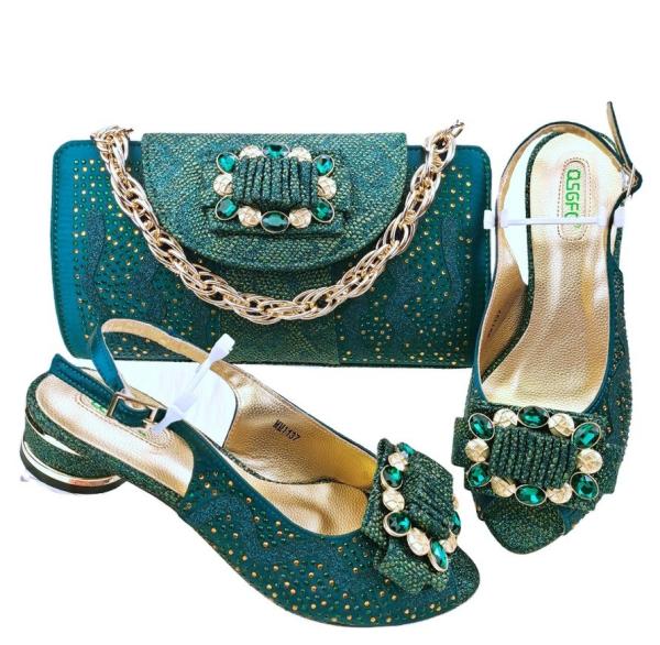 Green Ladies Shoes for Party Supoo Wedding Shoes Matching Bags African Lower