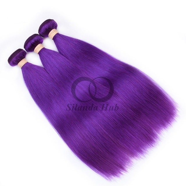 Purple Straight Remy Human Hair Bundles Sew In Weave Bundles Brazilian Bundle Deals