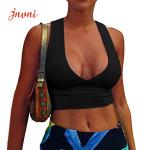 215gsm Women'S Sexy Deep V Neck Bra Back Cutout Wide Hem Racerback Tank Crop