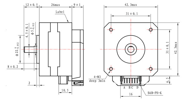 26mm Length NEMA 17 Stepper Motor With Encoder 1.5A 26mm Body For Robot
