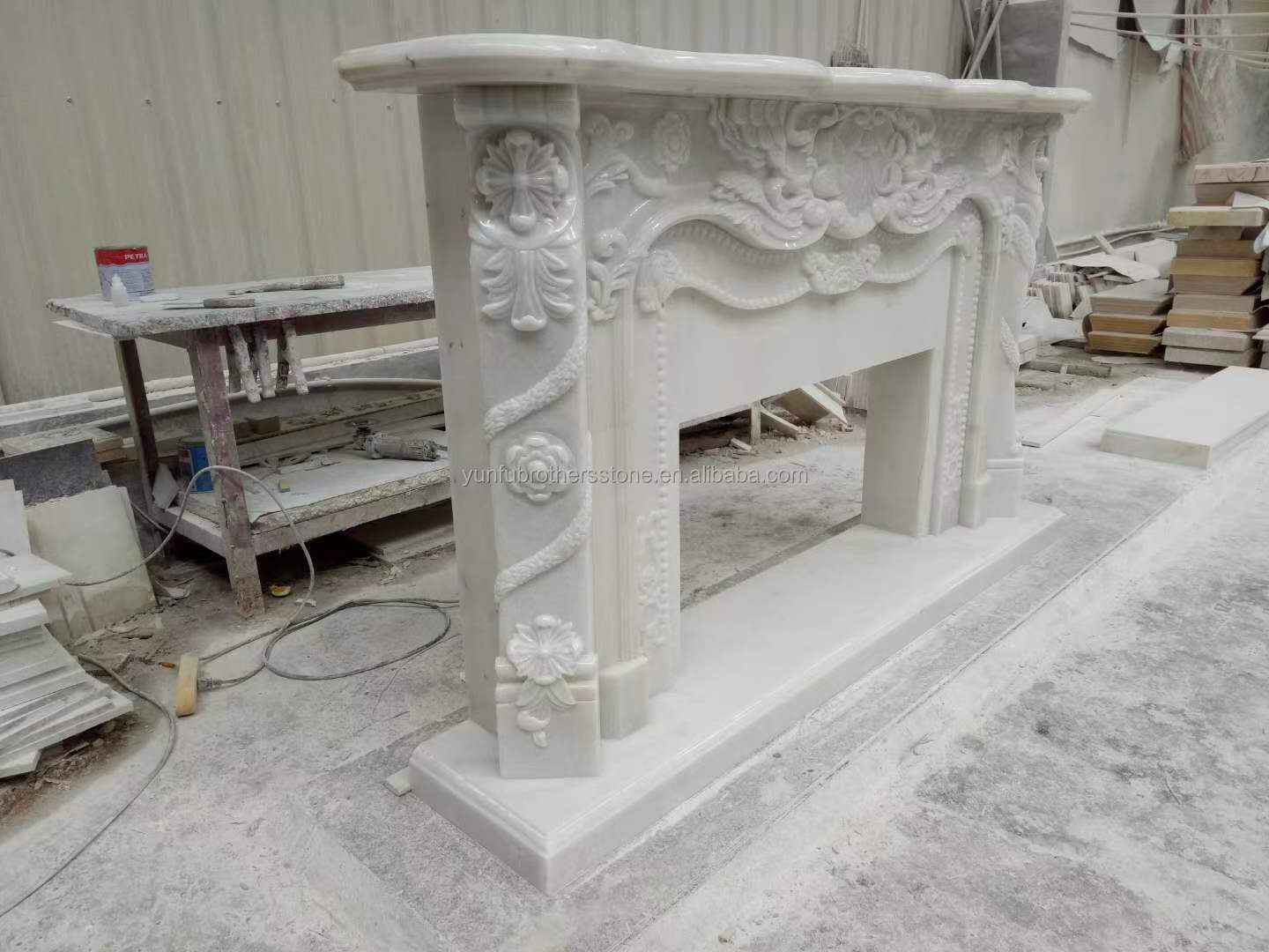 Modern Design White Marble Fireplace Surround for Wall Mounted Installation