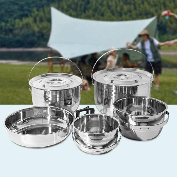 Factory Direct Sale 9 Pcs Cooking Pans And Pots Camping Portable Set Picnic Pots