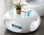 Modern Home Furniture Fiberglass Hole Glass Top Round Centre Coffee Table