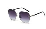 Gradient Shades Rimless Mirror Sunglasses UV 400 Protection Crystal Decoration