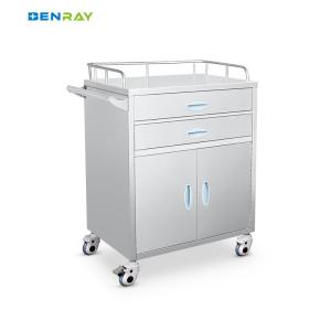 Quality Hospital 2 Drawers And 1 Cabinet Stainless Steel Medical Medicine Trolley wholesale