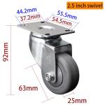 EDL Light TPE Casters Zinc Coating 2.5inch 70kg Plate by Rigid,Swivel and Brake