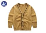 Small Cables Along Neck Brown Boys Cardigan Sweaters V Neck Long Sleeves Stripe