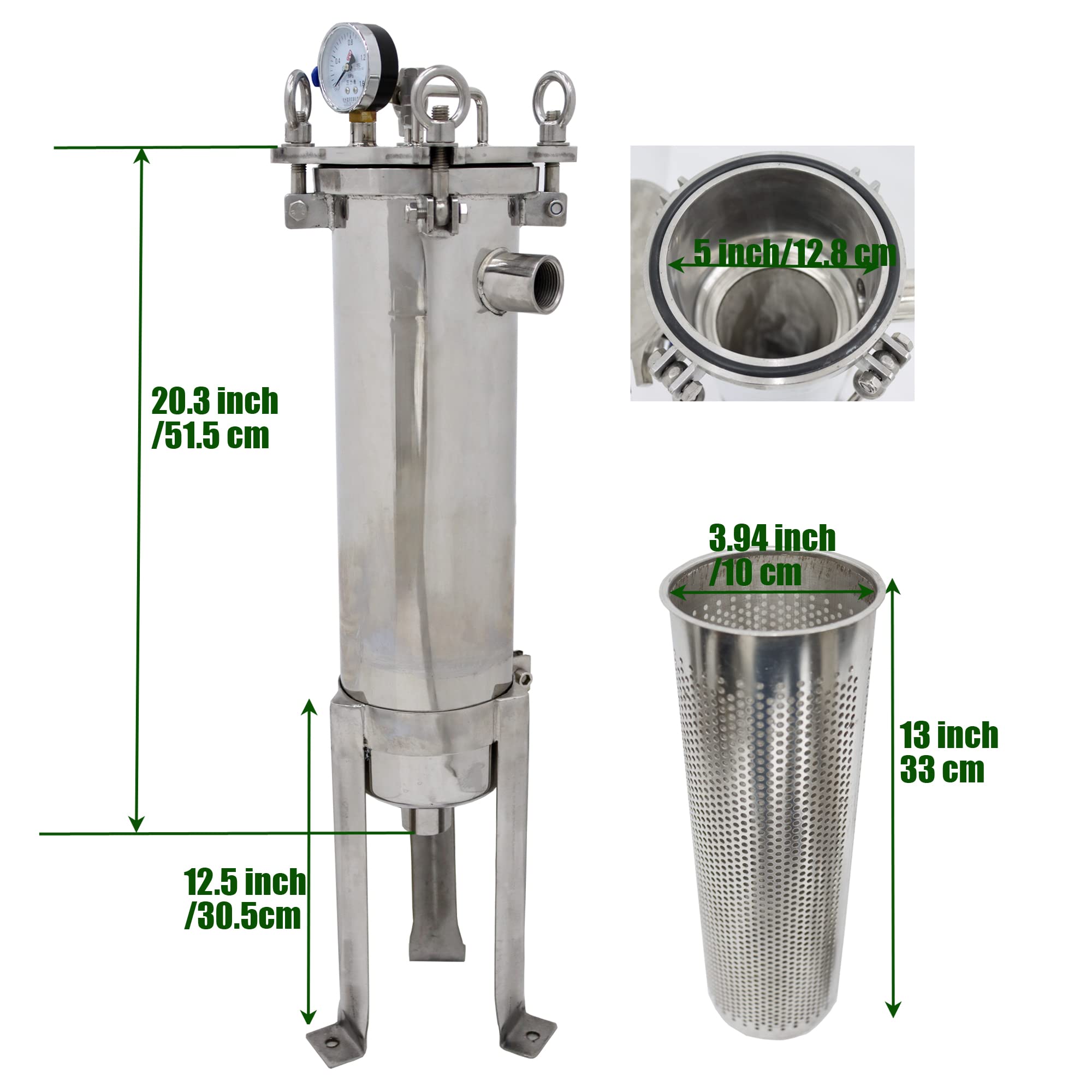 62KG 304 Stainless Steel Bag Filter Housing for Solid-Liquid Separation Tool 120PSI