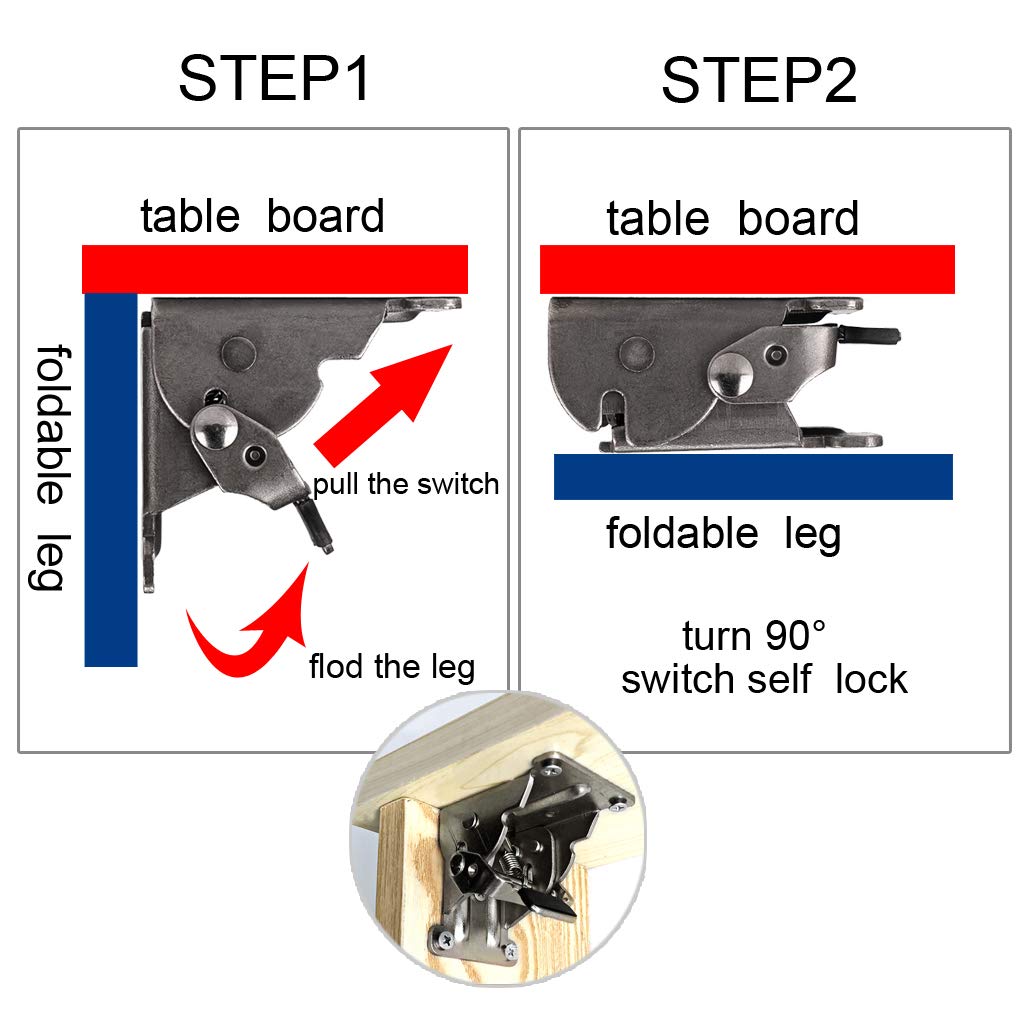Triangle Bracket Folding Leg Hinge with Lock Extension Support and Screws Included