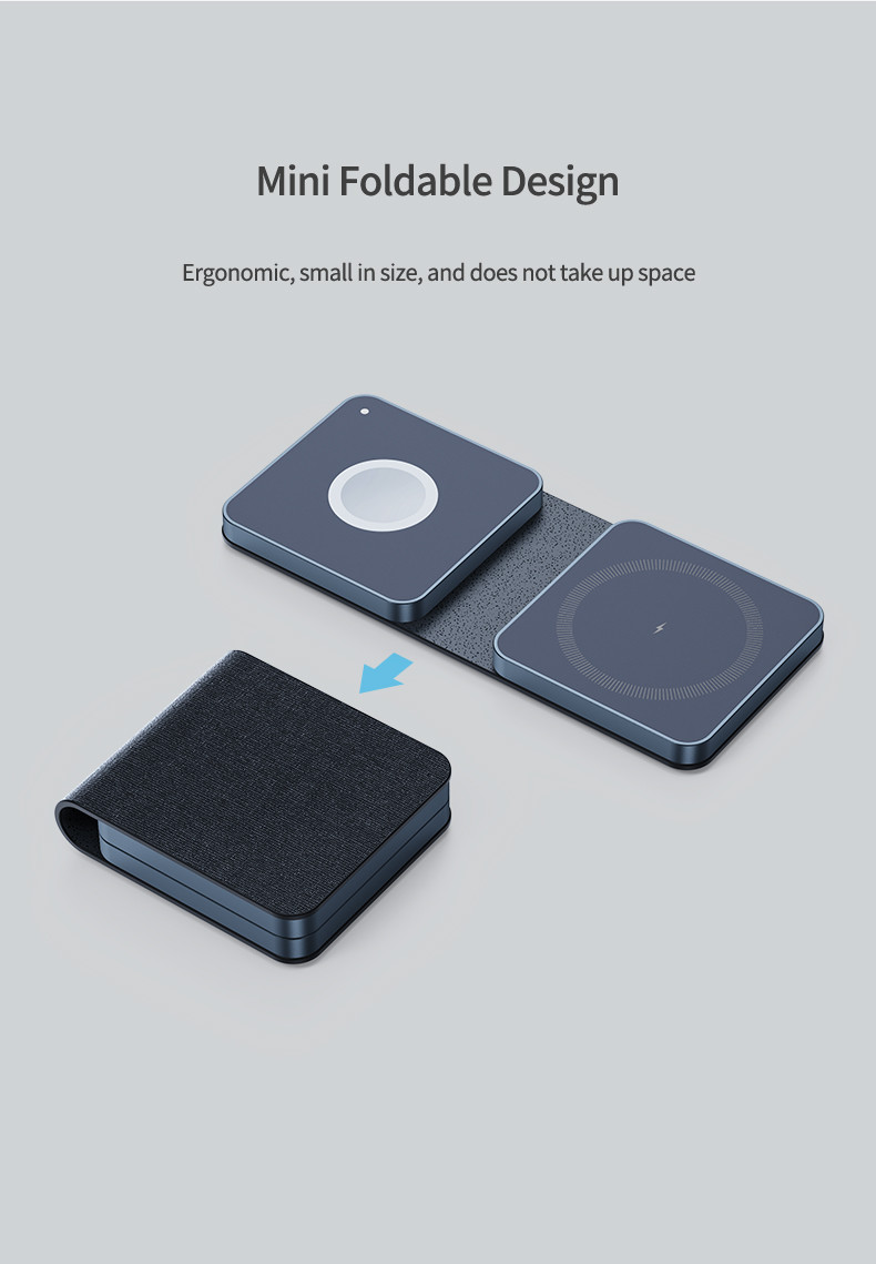 Foldable Wireless Charger With 5W~15W Fast Charging Black/Light Blue/Dark Blue/Red/Green