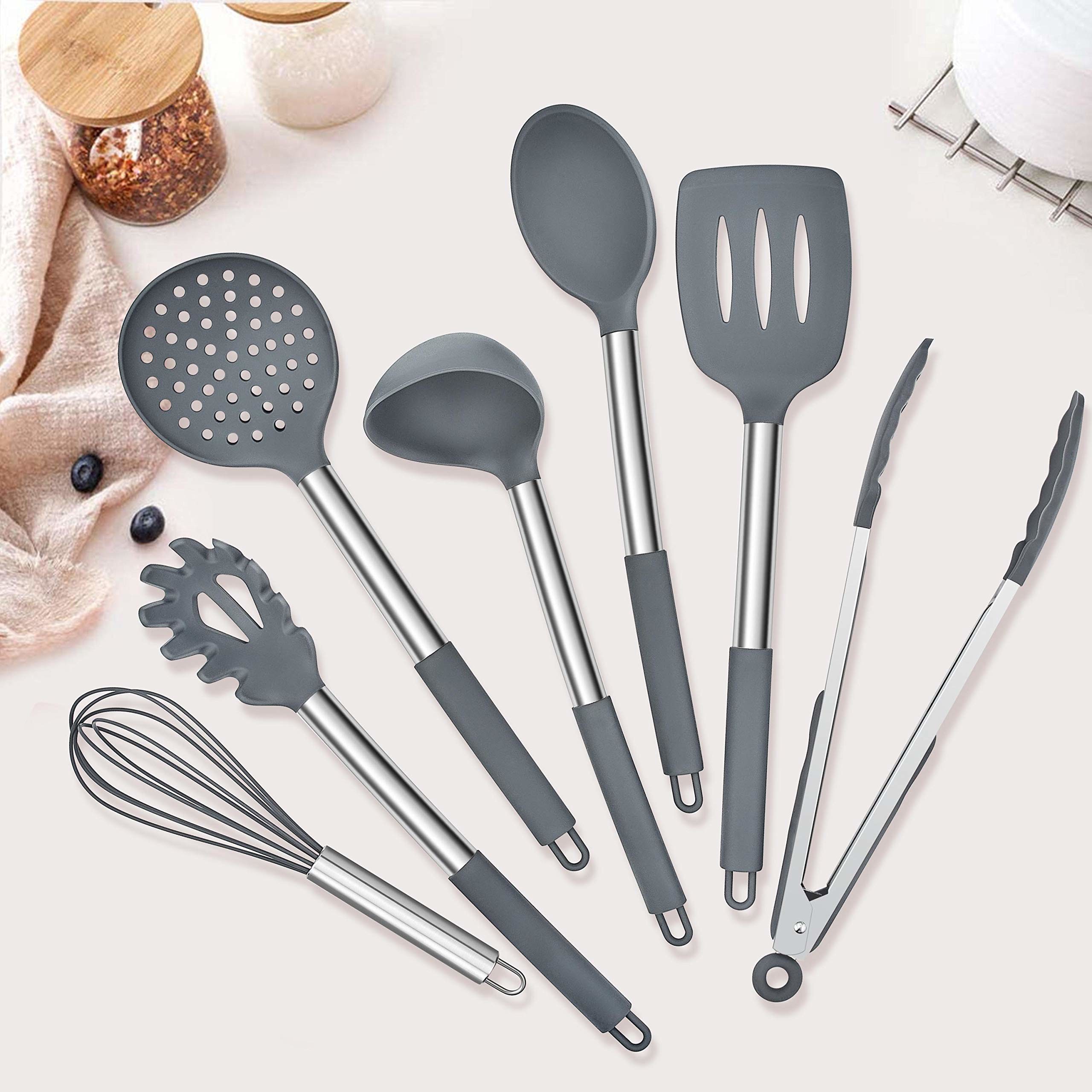 14 Pieces Kitchen Cooking Silicone Utensils Set with Stainless Steel Handle Kitchen Tools Set for Nonstick Cookware