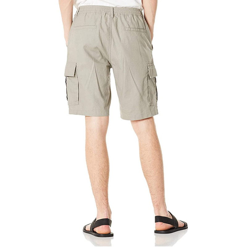 Men'S Cotton Linen Blend Cargo Shorts 9.5 Inch Inseam Shorts Drawstring Button Closure