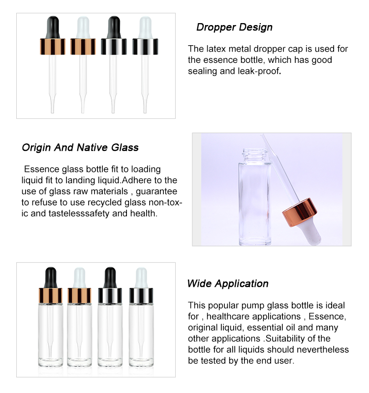 Clear Glass 15ml 0.5oz Serum Dropper Bottles Portable For Skin Care Liquids