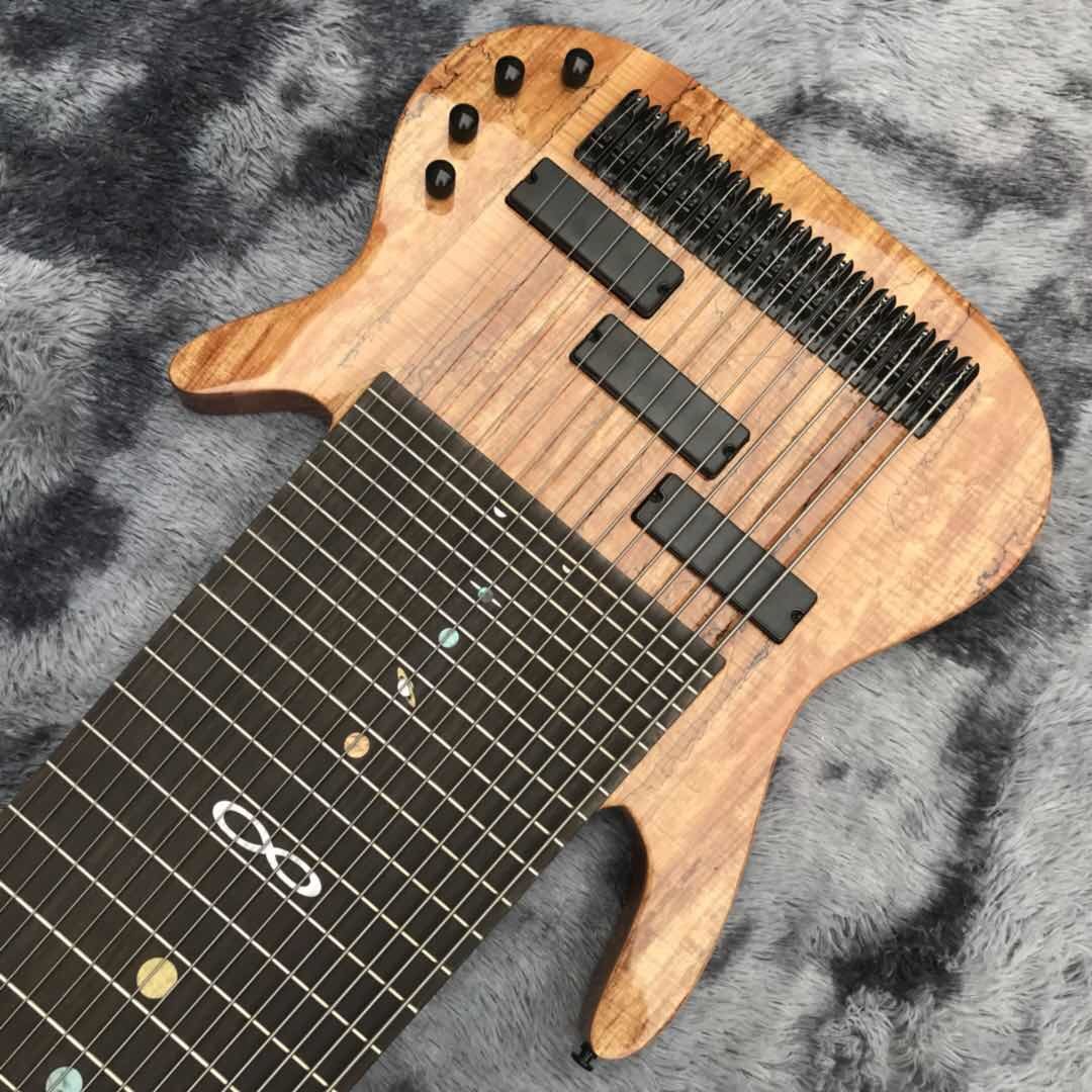 Grand 17 strings bass guitar mahogany body neck rosewood fingerboard wireless inlay logo and shape can be customized
