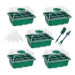 Green Plant Seed Starting Trays With Dome 12 Holes Reusable Durable For
