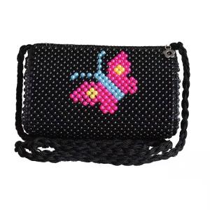 Quality Black Beaded Pearl Hand Bags Red Butterfly Pattern With Zipper 21cm length OEM wholesale