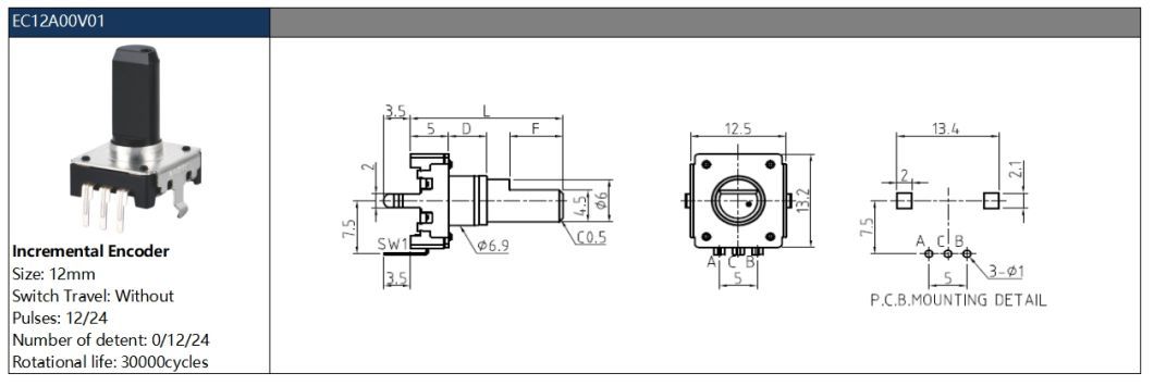 12mm Plastic Shaft Rotary Encoder for Small Appliances Without Switch