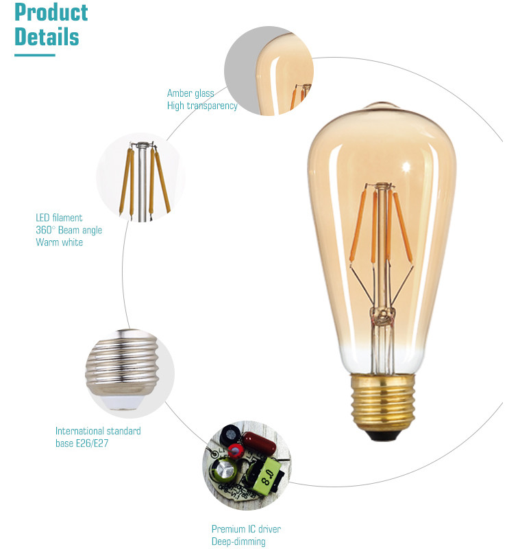 400lm ST64 Edison LED Filament Bulbs Dimmable Energy Efficient Edison Bulb 64*142mm